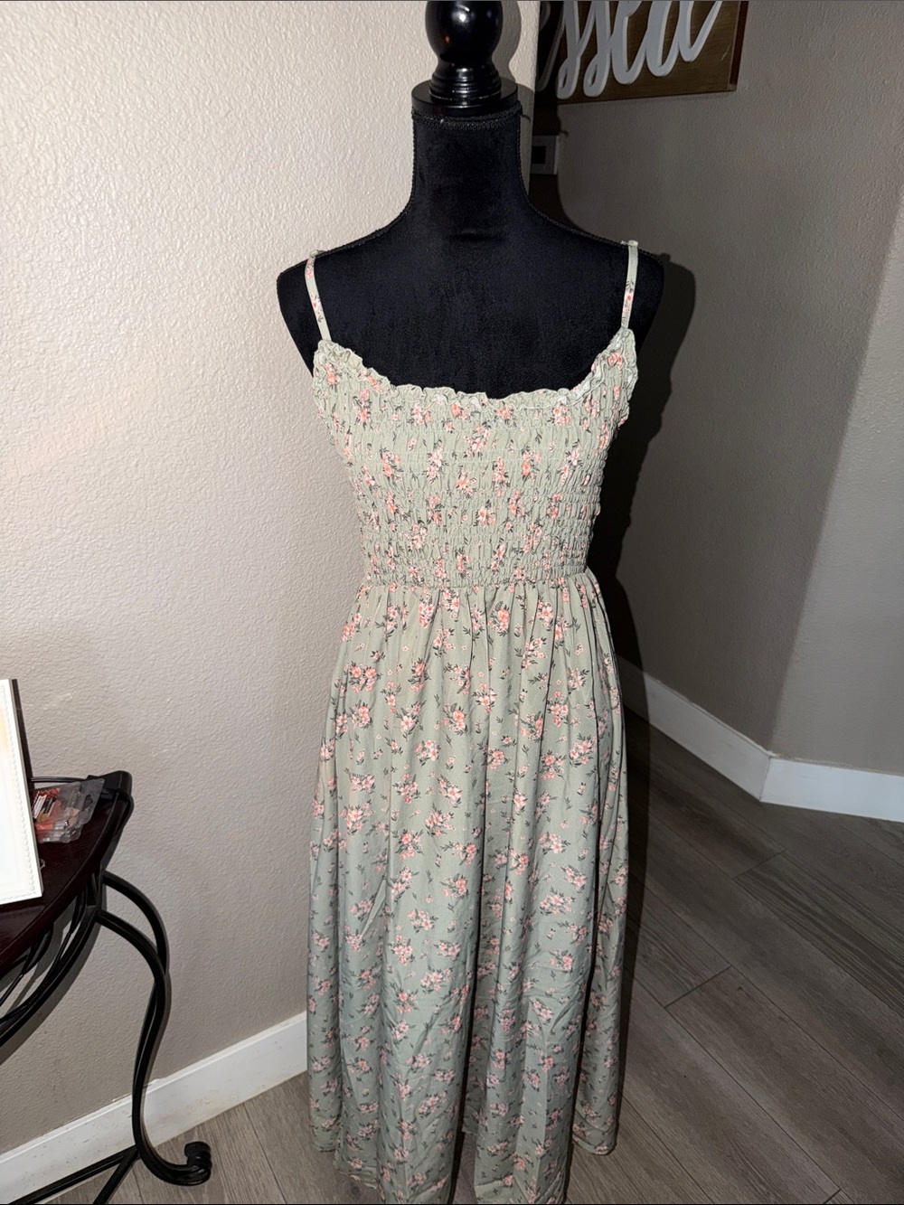 Floral Smocked Midi Sundress in Sage Green